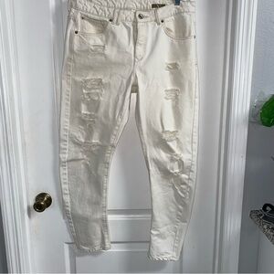 Women’s Distressed Cream Jeans - Classic High-Rise Style